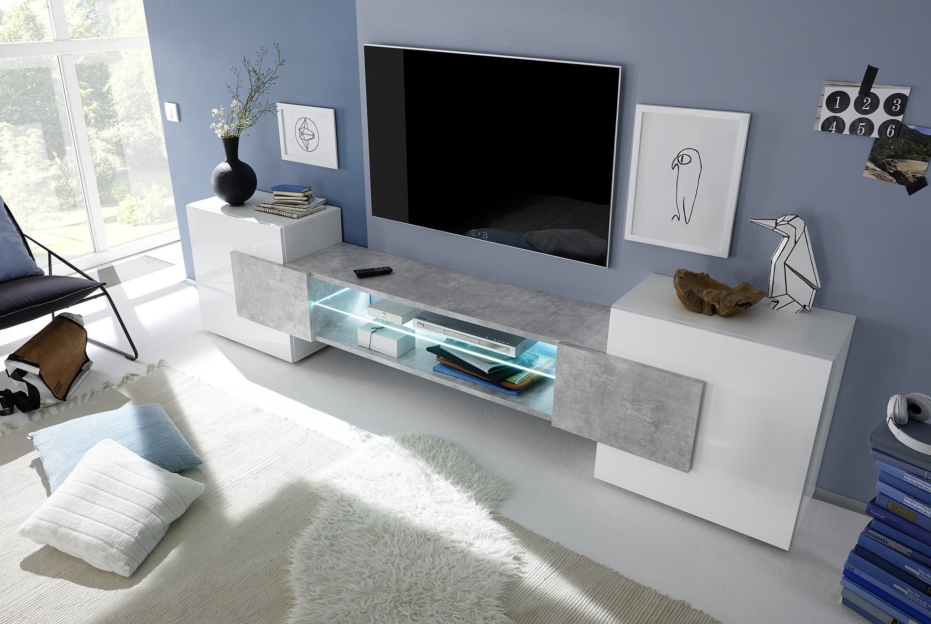Meuble TV
avec éclairage, blanc laqué brillant
beton , TORINO Default Title