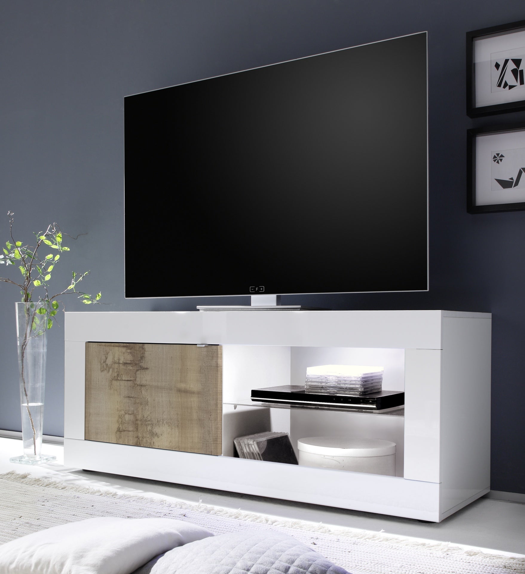 Meuble TV petit
1 porte 
sans éclairage, blanc laqué brillant/Pero, BOLOGNA