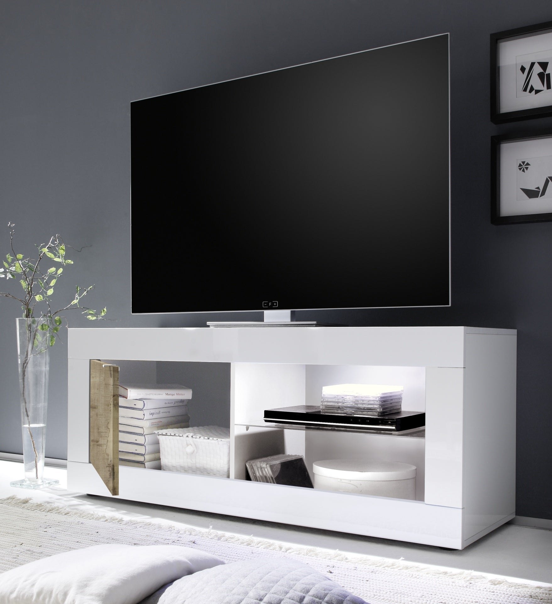 Meuble TV petit
1 porte 
sans éclairage, blanc laqué brillant/Pero, BOLOGNA