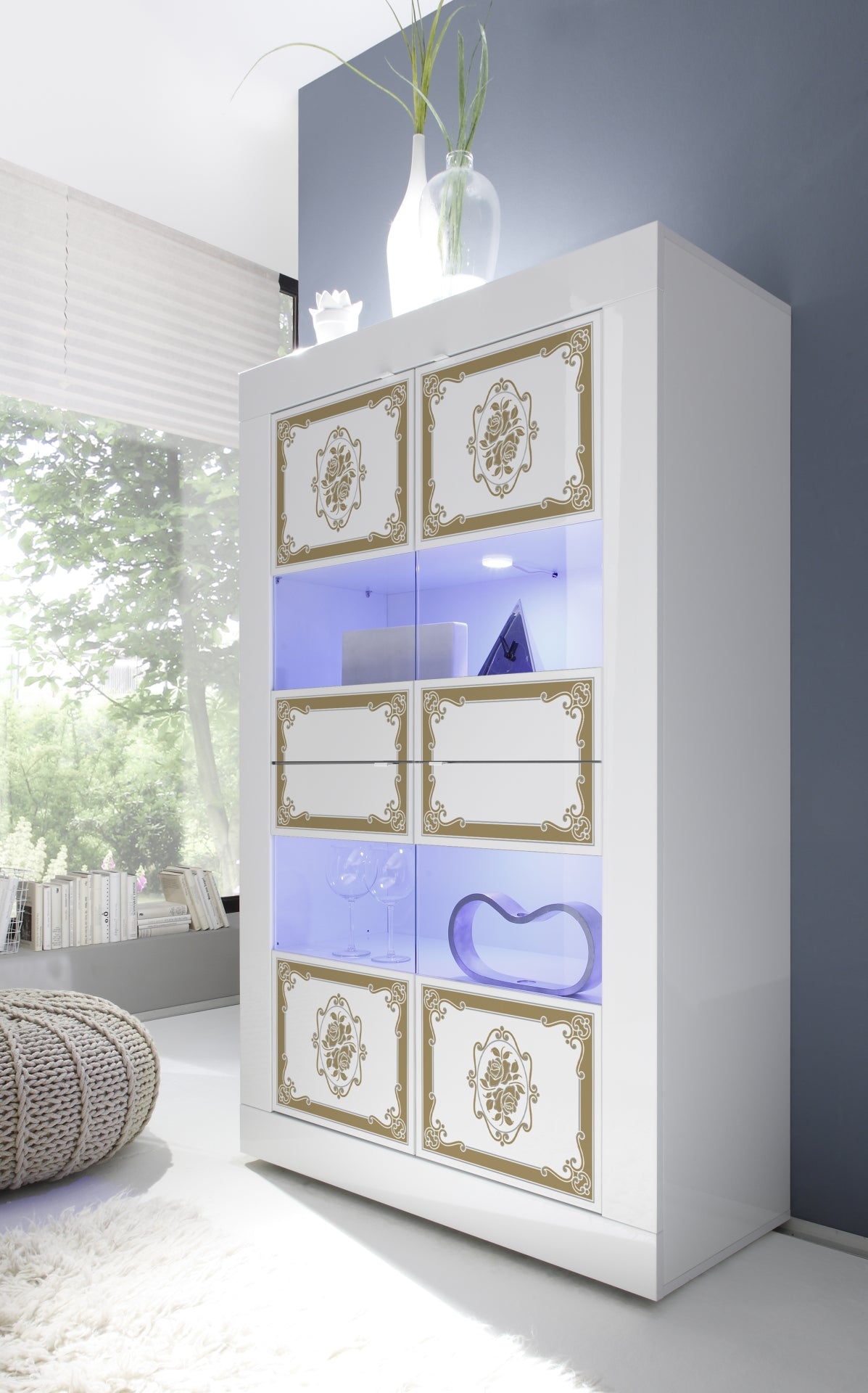 Vitrine 4 portes

sans éclairage, blanc laqué brillant avec sérigraphie dorée, FIRENZE Default Title