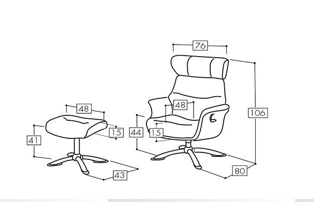 Ensemble Fauteuil Relax  "Paolo" inclinable et pivotant avec pouf de relaxation tissus coloris Gris Bleuté