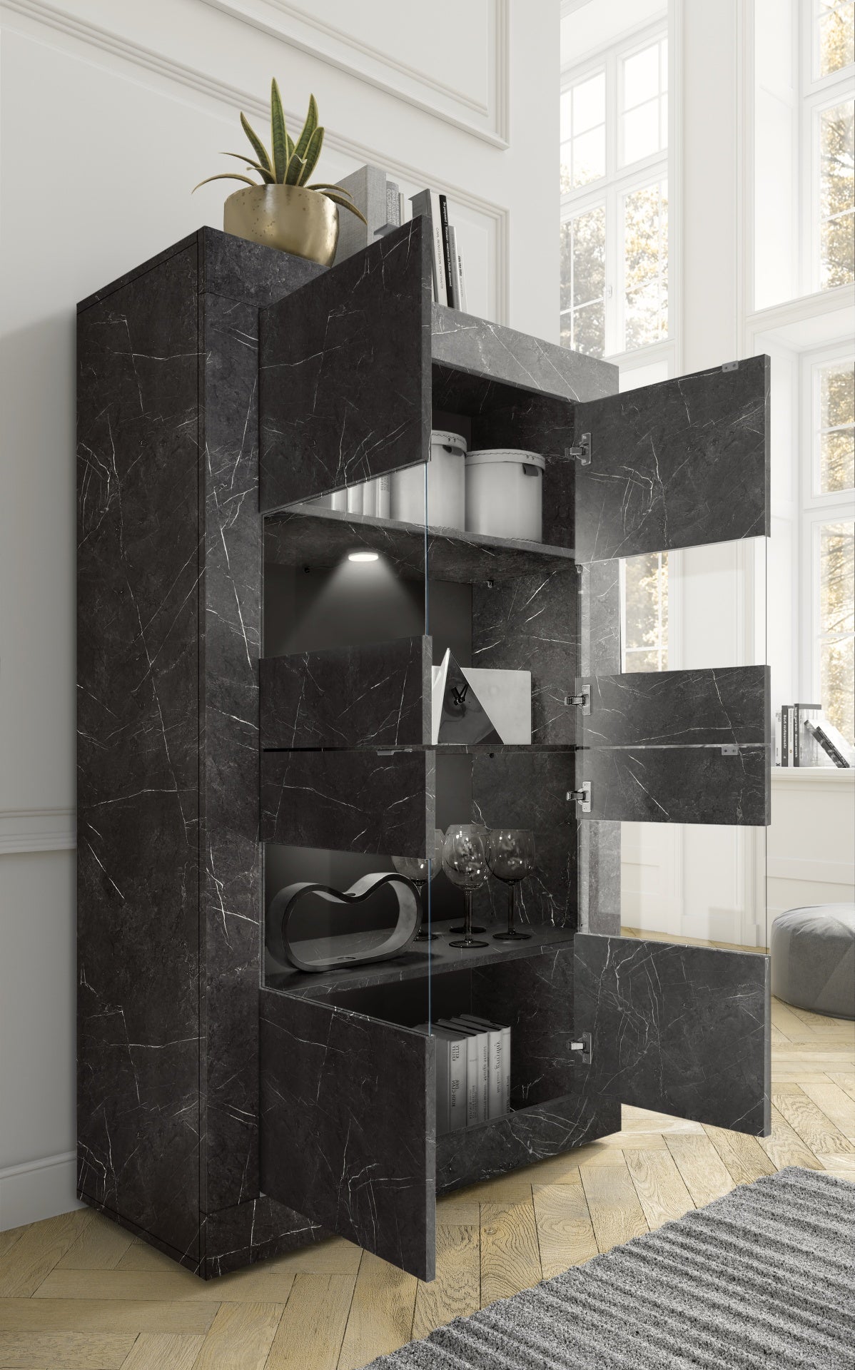 Vitrine 4 portes

sans éclairage, marbre noir, BOLOGNA