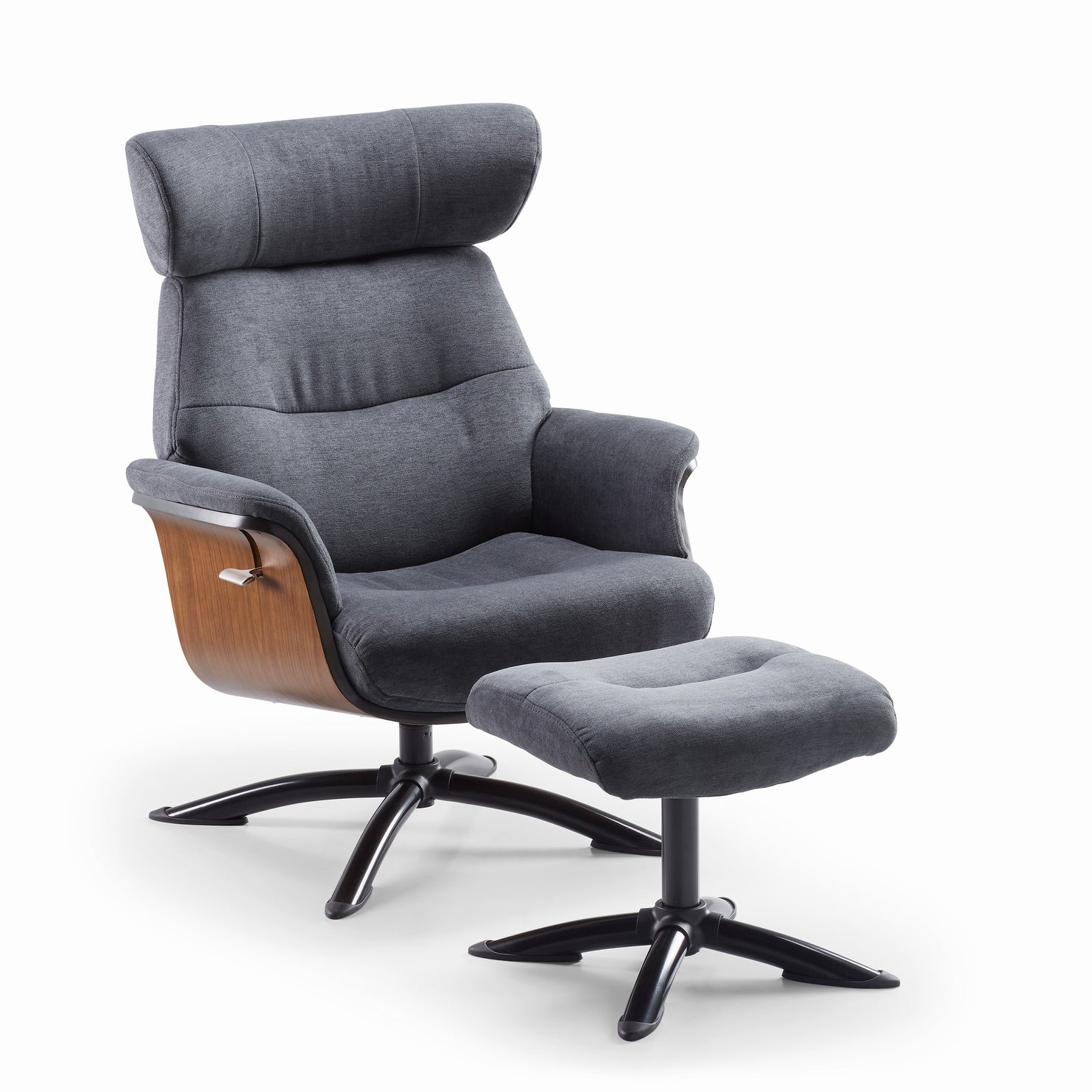 Ensemble Fauteuil Relax  "Paolo" inclinable et pivotant avec pouf de relaxation tissus coloris Gris Bleuté